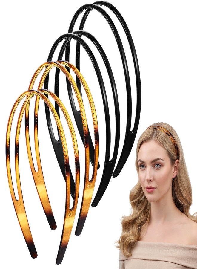 Sibba 4PCS Plastic Hairband Double Row Teeth Comb Headbands for Women Non Slip Hair Band with Tooth Headwear Fashion Simple Hair Hoop Headband Hairbands Hairs Accessory for Slicked Back (Black, Brown) - Image 1